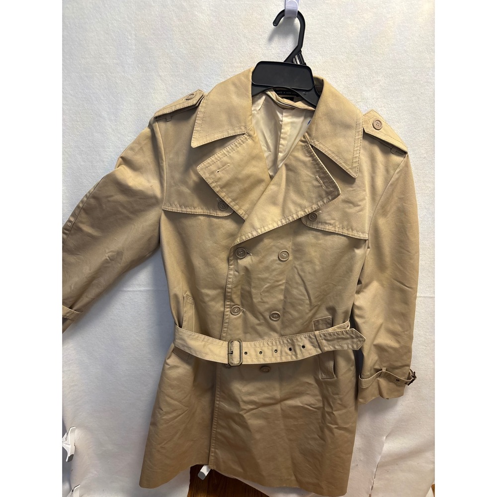 UTEX Classic Tan Double Breasted Trench Coat Belted Women's Size 38 no lining